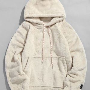 Solid Pouch Pocket Fluffy Hoodie